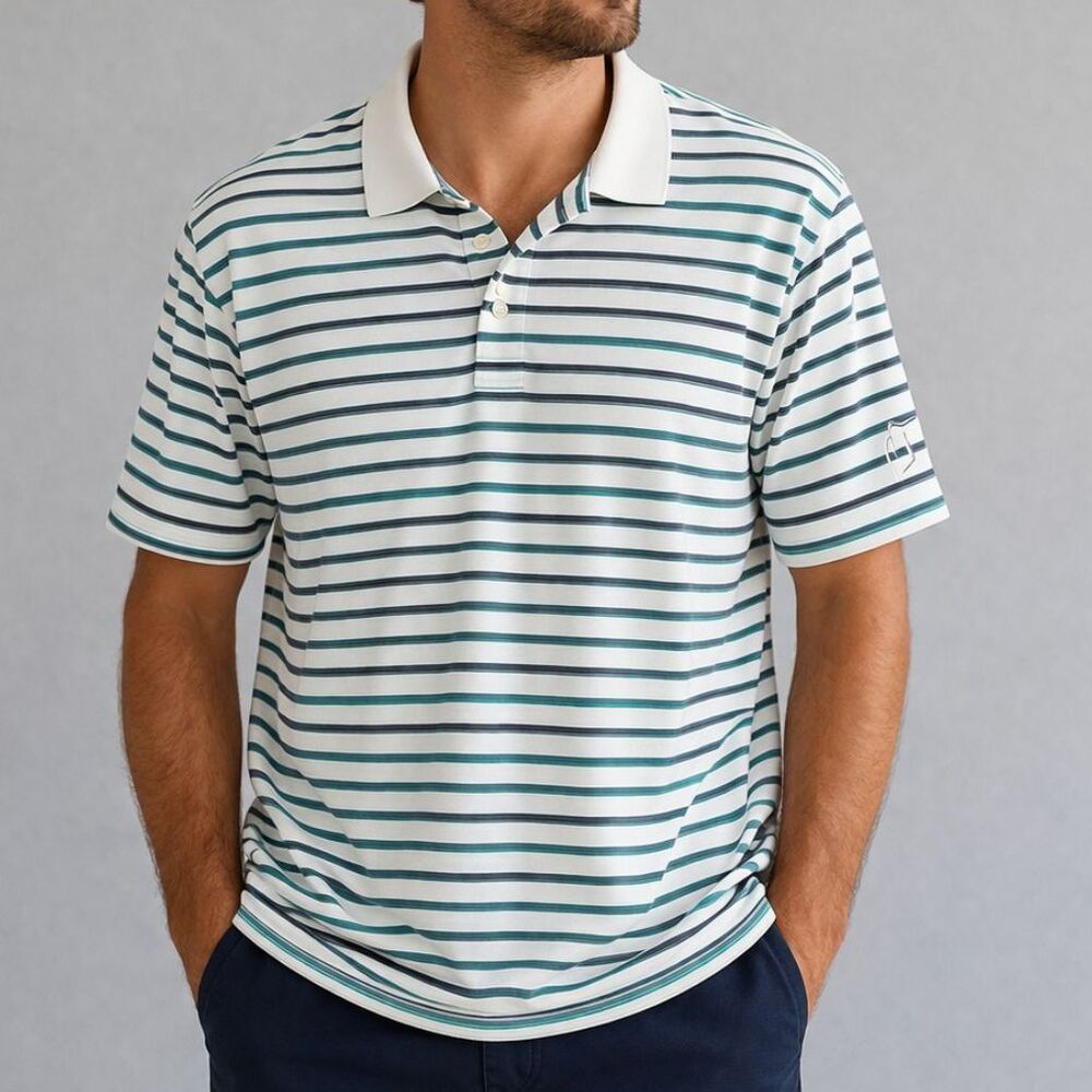 PGA Tour Golf Polo Shirt Mens 2XLT White Blue Stripe Performance Big Tall